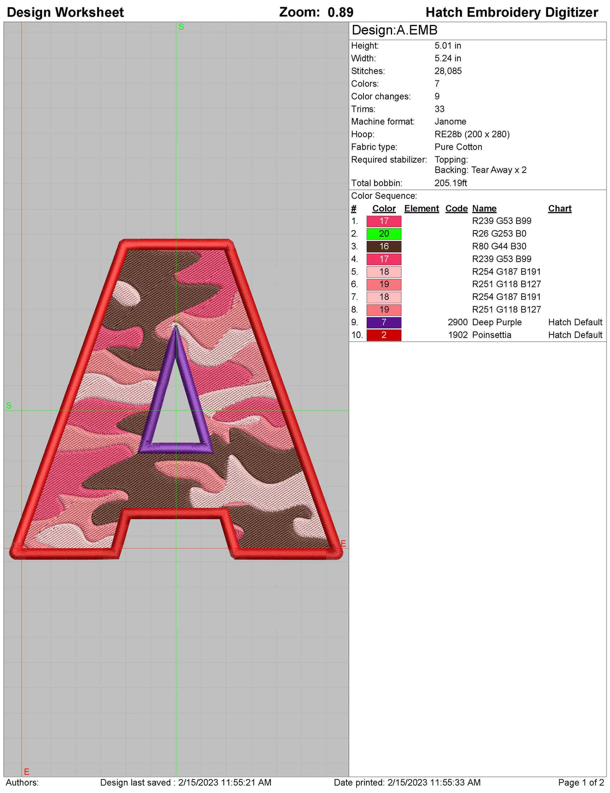 CAMO Embroidery Alphabet (A to Z) 5 Inch EXP Format
