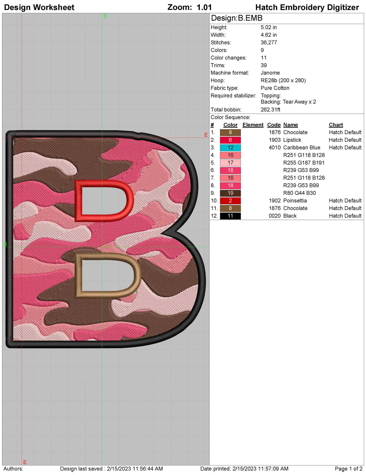 CAMO Embroidery Alphabet (A to Z) 5 Inch VP3 Format