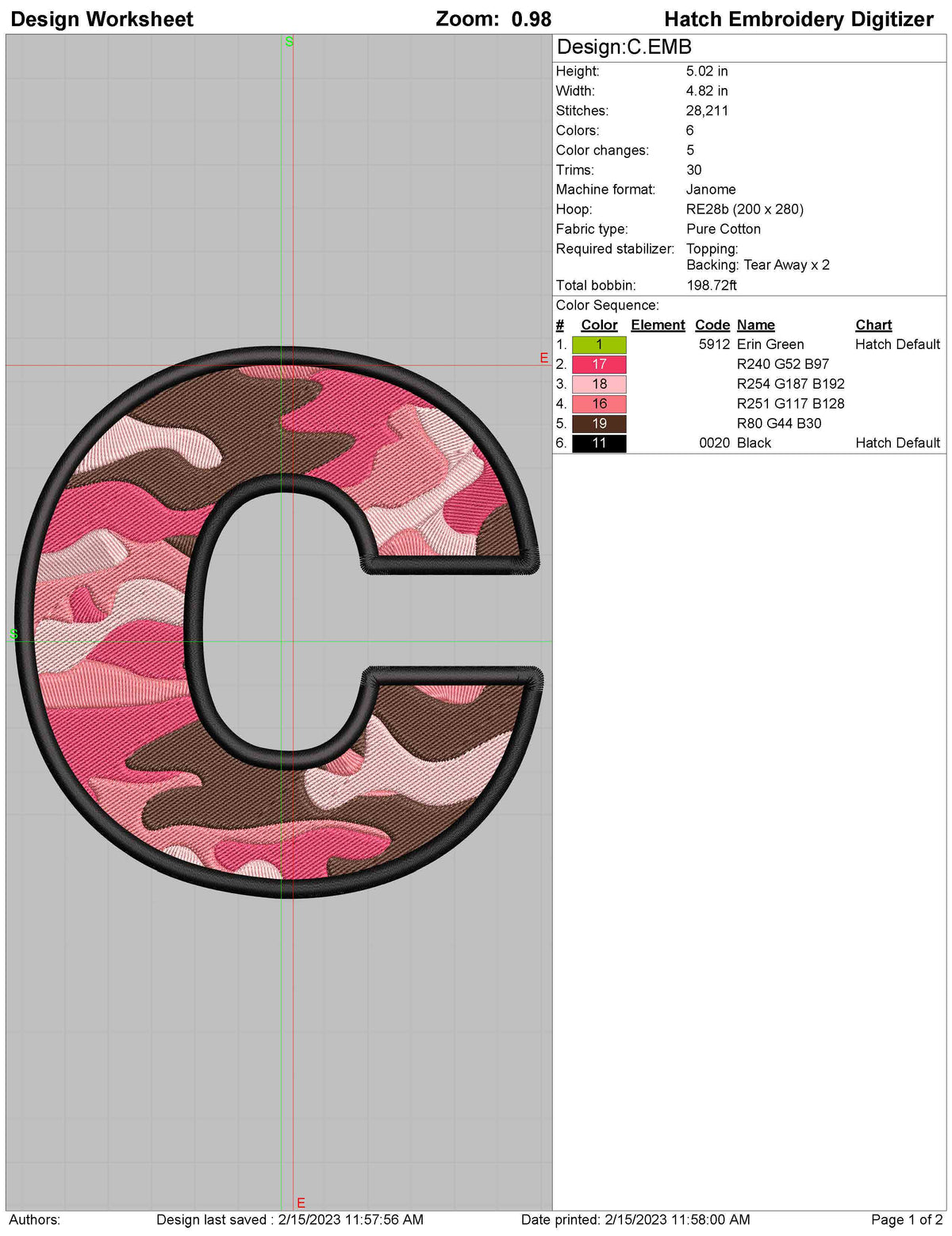 CAMO Embroidery Alphabet (A to Z) 5 Inch JEF Format